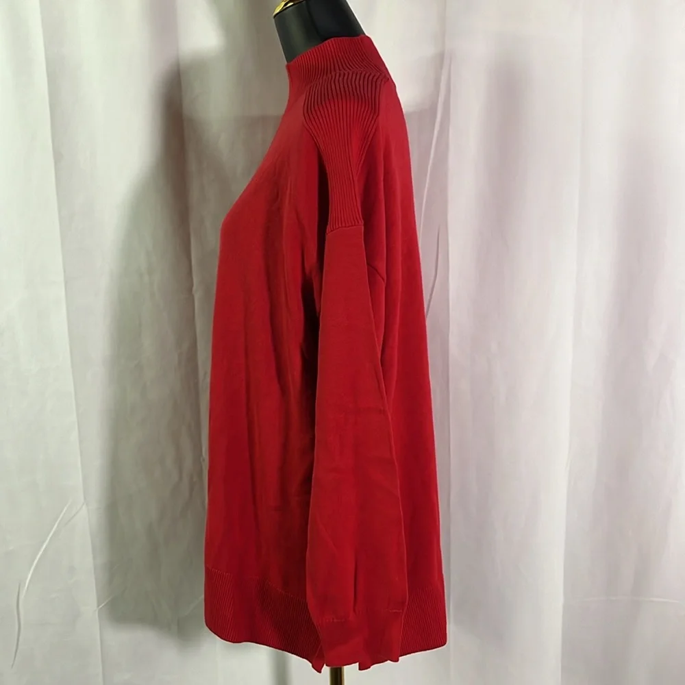 NWT Karen Scott Red Front Seam Mock Neck Cotton Sweater
